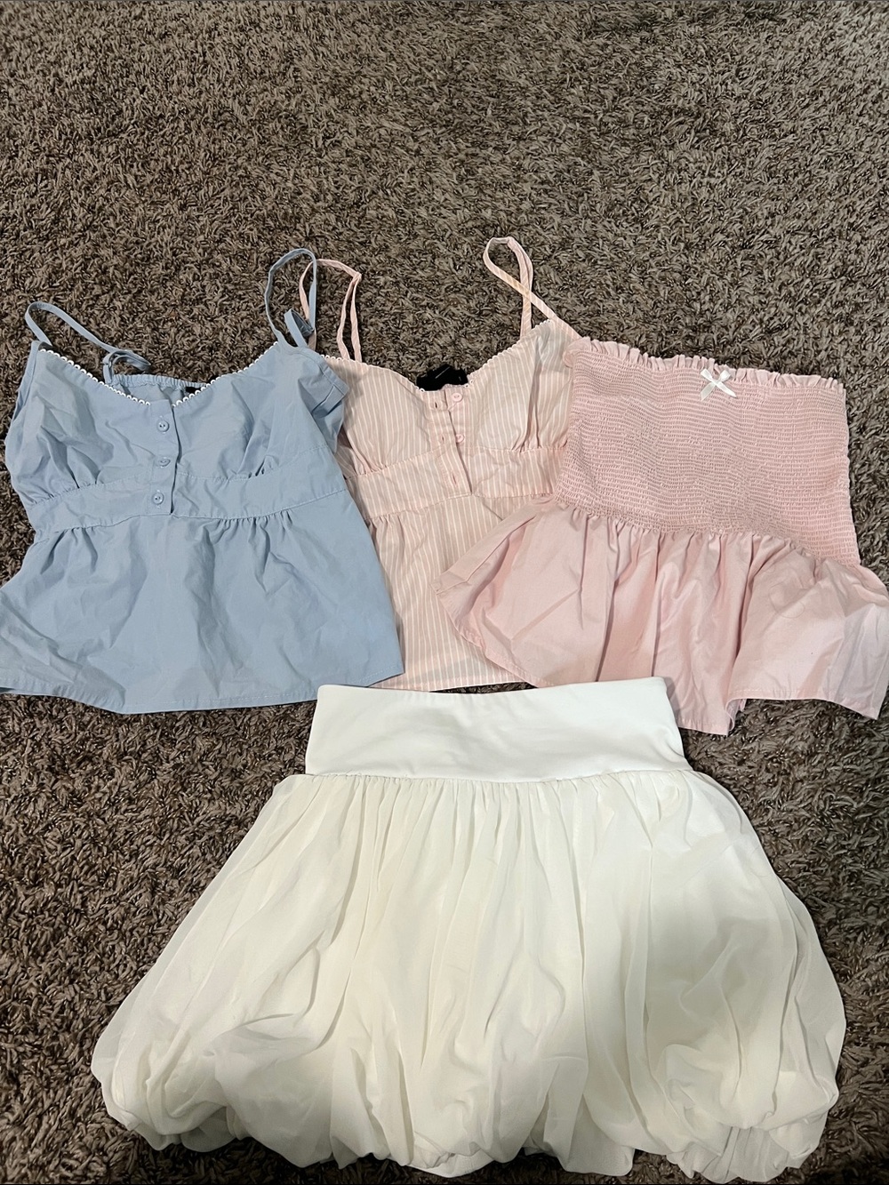 Thrive Pastel Tank Tops & White Skirt Set - Light Blue, Blush Pink, White